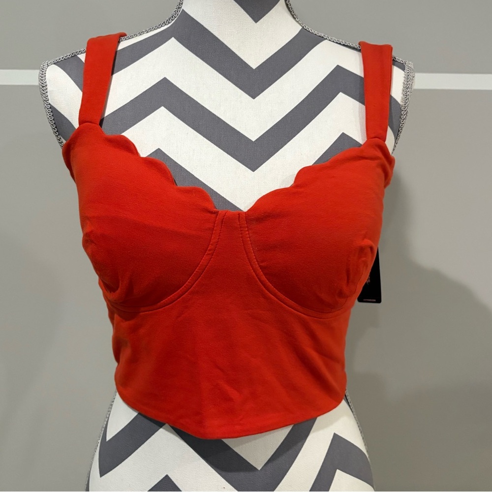 NWT Express Orange Body Contour Stretch Cotton Scalloped Bustier Cropped Tank - Picture 4 of 6